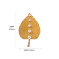 Detail view of golden leaf brooch with white pearls and small diamonds, size 70x42mm - Gold Five-Pearl Leaf Style (G212310)