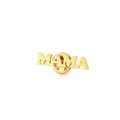 Detailed view of the gold-tone hollow MAMA brooch with secure back pin closure - MAMA Letter Hollow Style (G101331)