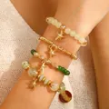 Bohemian four-piece green beaded bracelet set with golden starfish charm and sea pearls - KC Gold Green Set