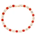 Colorful heart-shaped bracelet with red and white gemstones in a gold finish setting - Red (1034)