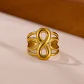 Minimalist 18K gold stainless steel infinity ring with hollow heart design - Infinity Heart Hollow Style (G11108839)