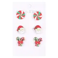 Three pairs of Christmas wooden stud earrings featuring Santa, candy canes, and sweets - Santa Claus And Candy Cane (5314)