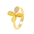 Golden ginkgo leaf ring with sparkling crystals and polished metallic finish - 14K Gold Flower Leaf Zirconia Ring (K-669)