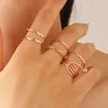 Set aus 6 vergoldeten geometrischen Legierungsringen mit Wellen- und Twist-Texturen - Hohle Goldperle Gold Stapelbare Ringe Set (WG0073)