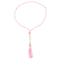 Pink bohemian beaded tassel necklace with gold moon charm for women retro jewelry style - Pink