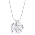 Collier avec pendentif fleur en lave liquide argentée, métal brillant et chaîne serpent - Fleur en Argent à Texture Grille (2967) / Acier