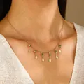 Collier en or rose avec gemmes vertes et pendentifs en forme de goutte pour femme - Style de Goutte d'Eau Verte (4257)