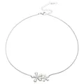 Collier en acier inoxydable argenté avec doubles pendentifs floraux et chaîne serpent - Design à Double Fleur Polie (A-1320)
