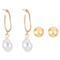 Set orecchini a cerchio dorati vintage con perle barocche e orecchini tondi a lobo - Stile Cerchio Irregolare con Perla Artificiale (10584) / Oro