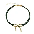 Choker-Halskette mit schwarzer Kordel und goldfarbenem Schleifenanhänger mit Verlängerung - Schleifenstil (11104)