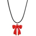 Collar con colgante de lazo rojo con cordón de cuero negro y acabado de esmalte brillante - Estilo de cordón de cuero negro / Lazo rojo pequeño (02 Aleación Rojo Pequeño 1920)