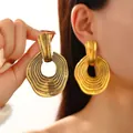 French vintage style gold geometric earrings with hammered irregular texture for women - Antique Gold Concentric Circle (A-131)
