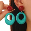 Vintage color-block round earrings in bold red and blue resin, oversized statement style - Green Acrylic Ring (8608)