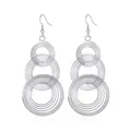 Silver geometric earrings with triple nested round rings in a minimalist French retro style - Three-Layer Ring Nested Style (0314) / Silver