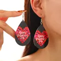 Waterdrop acrylic earrings with red hearts and Happy Valentine's Day text on black finish - Black Small Heart Holiday Style (2588)
