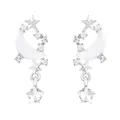 Elegant silver star and crescent moon dangle earrings with sparkling crystal accents - Silver Coated Star Moon Rhinestone Dangle Earrings (11326)
