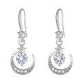 Silver star and moon drop earrings with clear rhinestones and elegant fishhook style - Silver Star Moon Rhinestone Hook Earrings (11601)