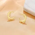 Golden crescent moon stud earrings with a modern fluid melt design and glossy finish - Light KC Gold Fluid Crescent Stud Earrings (A-784)