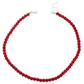 Collar de una sola hebra con cuentas rojas pulidas y cierre plateado ajustable - Estilo de Cadena de Cuentas / Cuentas Rojas (04 Cuentas 0181)