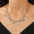 Collier de cowboy occidental avec tête de taureau argentée, bottes et pierres turquoise - Collier Pendentif Western Turquoise (10509)