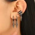 Punk style gun black metal ear cuff and cone spike drop earrings set for men and women - Gun Black Spike Earrings and Ear Cuff 3-Piece Set (DZ-118)
