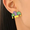 Cartoon Mardi Gras jester hat stud earring with purple green and yellow enamel finish - Purple/Green/Yellow Jester Hat