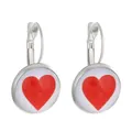 Silver poker earrings with red heart design and secure lever-back closure for women - Heart (A-1348)