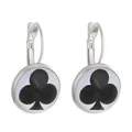 Detailed close-up of handmade lever-back earrings with black club poker pattern inserts - Club (WG-0328)