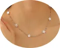 Parure de collier argenté Y2K avec cinq pendentifs étoiles blanches pour femme - Collier Étoile en Perles Artificielles (WG-0970) / White Gold Color (WG-0970)