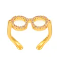 Mini-Brille verstellbarer offener Ring in Goldoptik mit rosa Zirkon-Steinen besetzt - Zirkonia Brillenring (8652)