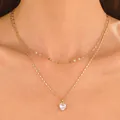 Double-layered gold necklace featuring a sparkling heart zircon pendant for women - KC Gold Double Layer Heart Necklace (6558)