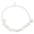 Elegant French style double-layer pearl choker necklace with white camellia flowers - Double Layer Pearl Rose Chain / White
