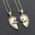 Golden Best Friends heart-shaped pendant necklace set with sparkling rhinestones - Gold Heart Rhinestone (1339 Gold)