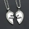 Silver Best Friends heart necklace set with sparkling rhinestones and black engraving - Silver Heart Rhinestone (1336 Silver)