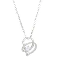 Silver double heart projection necklace with I love you to the moon and back engraving - Style 02 White Gold Tone (N-821)