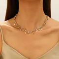 Collier double épaisseur doré avec strass bleu clair et petits pendentifs coquillage - Collier Double Couche Coquille Or KC (WG-0335)