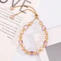 French vintage purple pearl bracelet with pink crystals and adjustable gold chain - Champagne Artificial Pearl Pink Crystal Adjustable Style / KC Gold (3218)