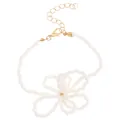Handmade white seed bead flower bracelet with golden adjustable chain and lobster clasp - Hand-Woven White Five-Petal Flower Bracelet (WG-0048) / White / Bracelet