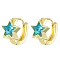 Elegant gold-plated star hoop earrings with faceted sky blue crystals for women - Blue Star Gemstone Gold Hoop Earrings (14K Gold N-386)