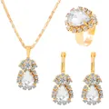 Parure de bijoux 4 pièces en or avec pendentifs en zircon blanc en forme de poire et bague - Style Blanc (K-523)
