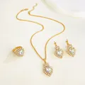 Elegant gold finish multi-layer jewelry set with heart crystal necklace and earrings - Large Heart Clear Gemstone Set (01 KC Gold M-083)