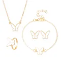 Elegant gold butterfly jewelry set featuring white enamel necklace, bracelet and earrings - Gold White Butterfly Jewelry Set (03 KC Gold 2322)