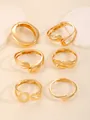 Set of minimalist golden chunky wide bangles with irregular hollow designs and hinges - Fashion Mixed Texture Bangle Six-Piece Set / Gold