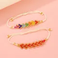Handgefertigte Boho-Regenbogen-Perlenarmbänder mit verstellbarem Kordelset - Mehrfarbig Rot (2 Stk.) / 2 Stück/Set