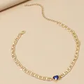 Gold plated emerald necklace with heart sapphire zircon and adjustable lobster clasp - Blue Heart Gemstone Necklace (01 Imitation Gold DZ-447)