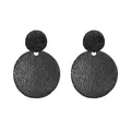 Pendientes colgantes negros mate vintage con textura martillada para mujer - Estilo Doble Martillado Negro Mate (A-1269)
