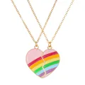 Rainbow heart pendant necklace set with gold chains and split heart design - Rainbow Splicing Style (7399) / KC Gold
