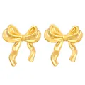 Elegante 18K vergoldete 3D-Schleifen-Ohrstecker aus Edelstahl mit poliertem Finish - Concave Bowknot (3728)