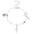 Silver beaded bracelet featuring acrylic stars, translucent beads and heart charms - Antique Silver Star Style (7715)