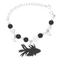 Handmade black and white beaded bracelet with fish pendant and moon star charms - White K Black Fish Style (K-470)